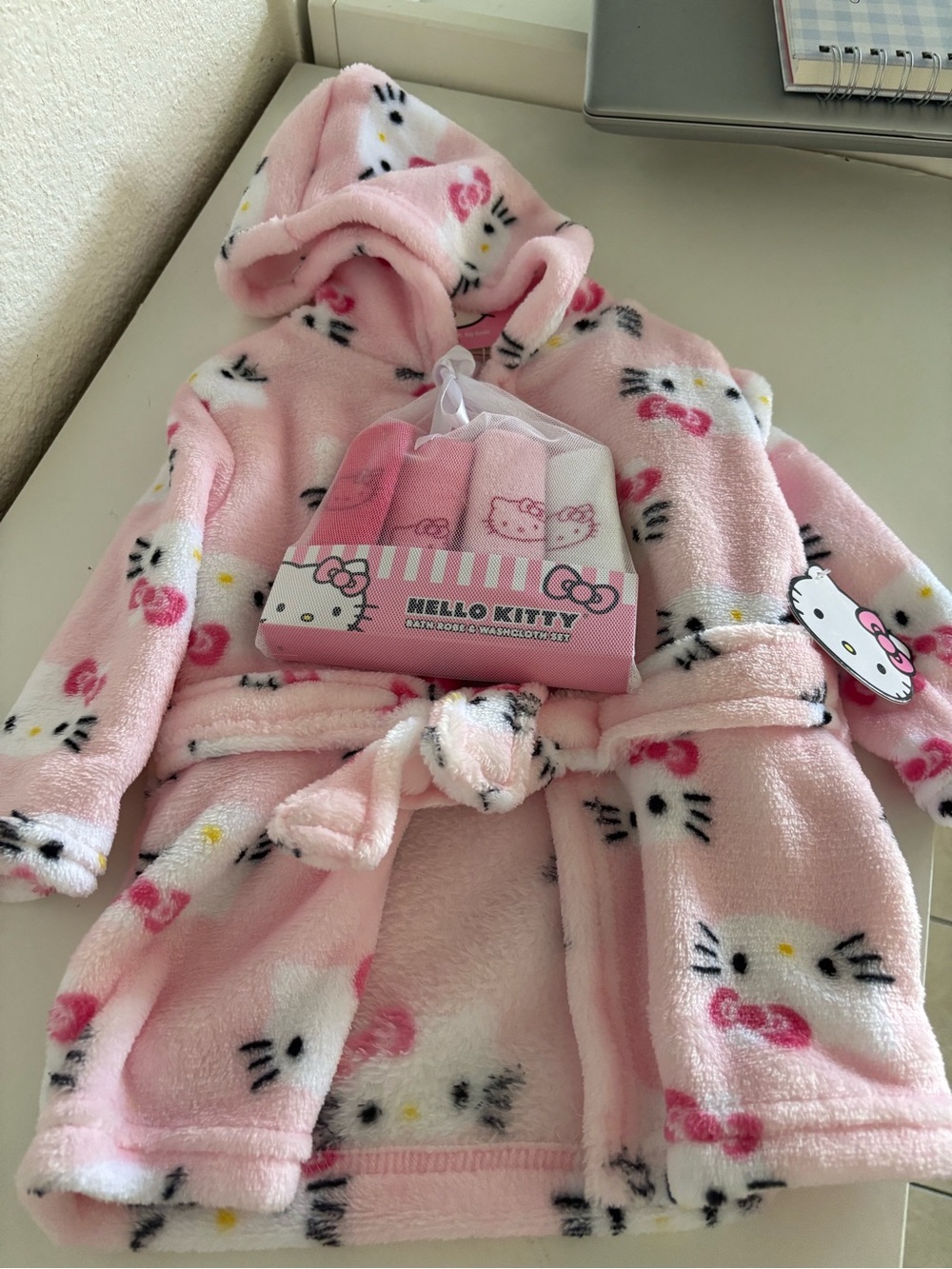 Hello Kitty Pink Hooded Plush Kids Robe with Belt